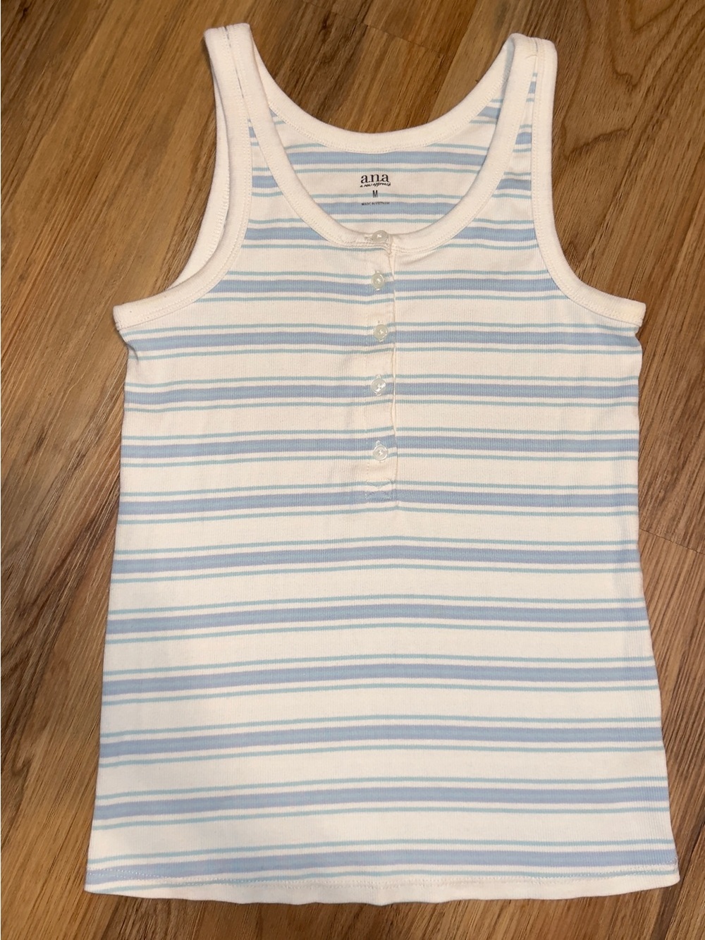 a.n.a White and Light Blue Striped Girls' Tank Top with Button Detail